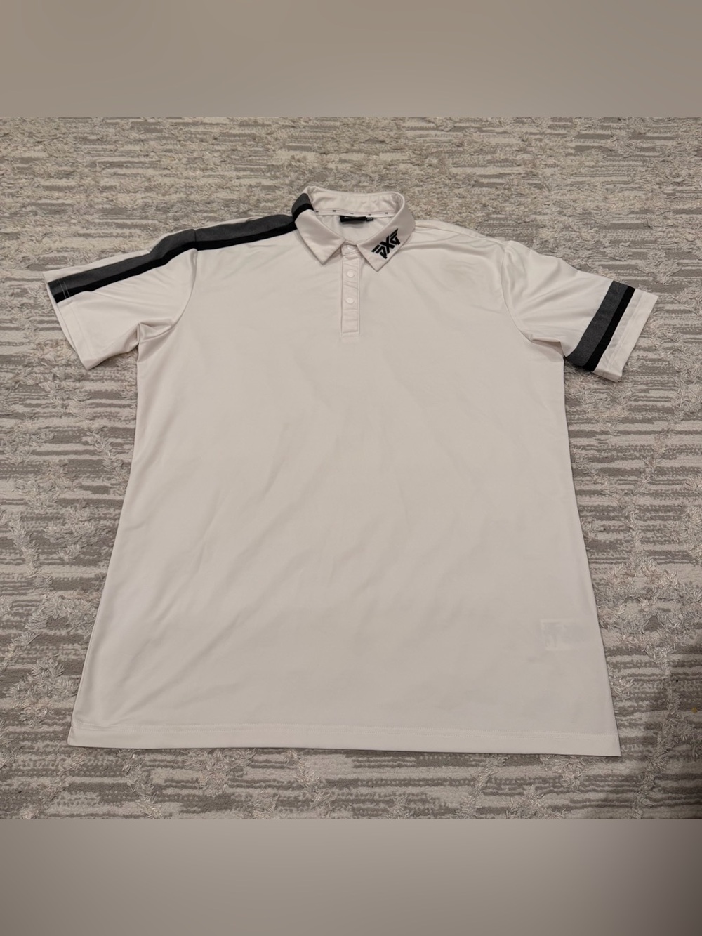 PXG Performance Gold Polo Men’s 2XL White Striped Button Snap Stretch Wicking
